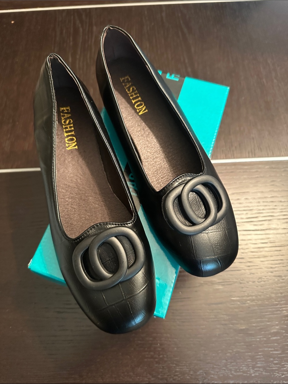 Black Quilted Ballet Flats with Decorative Buckle